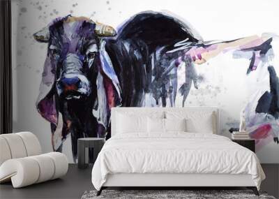 Bull. animal illustration. Watercolor hand drawn series of cattle. indu brazilian breeds Wall mural