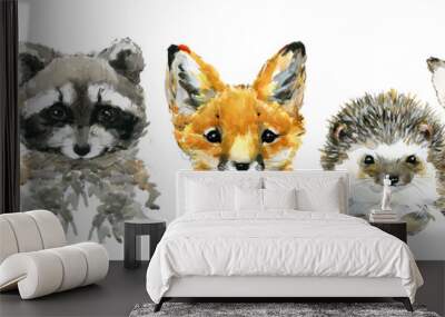 cute funny little animals watercolor set Wall mural