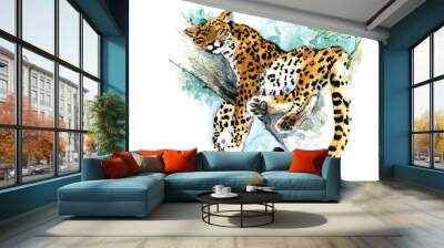 Leopard hand drawn watercolor illustration Wall mural