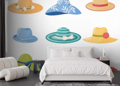 Vector set of summer women s hats Wall mural