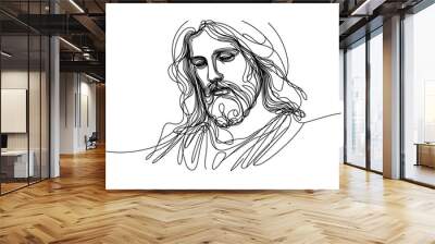 vector image of Jesus in a single line style on a white background Wall mural