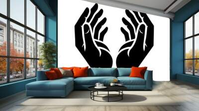 Vector pair of human hands with open palms, request or donation. Black on a white background. Wall mural