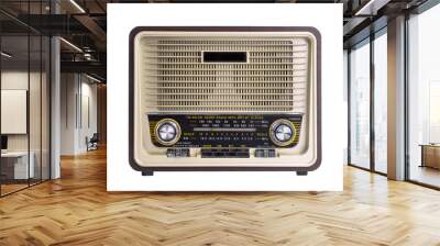 retro-style radio in a brown wooden case, isolated on a transparent background Wall mural