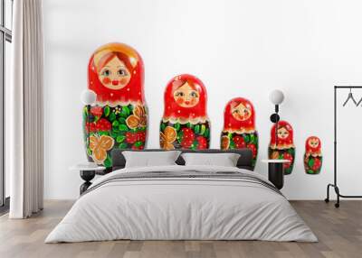 wooden Russian dolls in red, isolate on a white background Wall mural