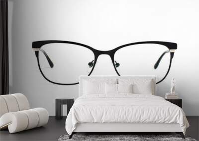 Stylish popular black glasses with diopters isolated on white background Wall mural