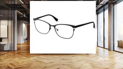 Stylish popular black glasses with diopters isolated on white background Wall mural