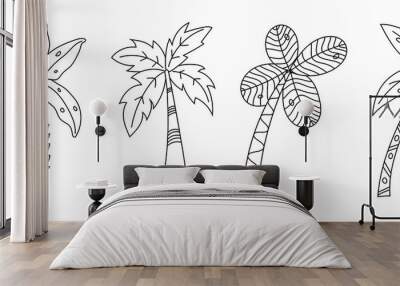 Hand drawn palm trees doodle set. Set of hand drawn coconut tree Isolated on white background. vector illustration Wall mural