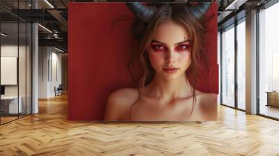 Gothic Demoness Fantasy Portraits: Dark, Mysterious, and Seductive Beauty in Red Wall mural