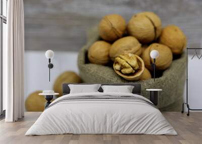 walnuts in burlap bag Wall mural