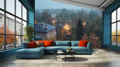 autumn rain outside the window Wall mural