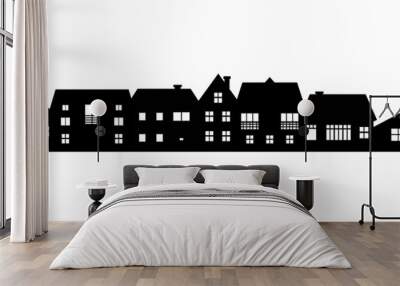 country skyline silhouette on white background. Black houses silhouettes. Buildings icon for mobile concept and web app. Residential house property exterior view.  Wall mural