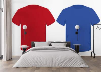 Two T-shirts red and blue on a white background Wall mural