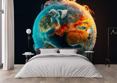 Planet earth if there is global warming, view from space, painting Wall mural