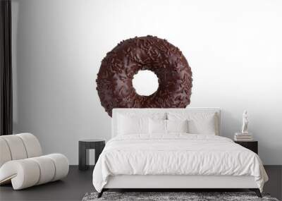  fresh donut with chocolate icing and chocolate powder isolated on a white background Wall mural