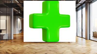 3d green plus sign. Medical icon apteka. Vector illustration on isolated background. Wall mural