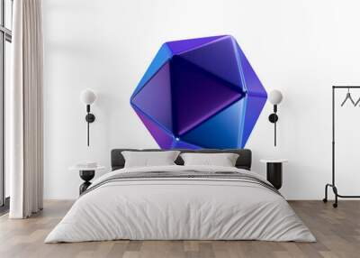 3d holographic geometric shape icosahedron. Metal simple figure for your design on isolated background. 3d rendering illustration Wall mural