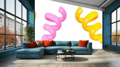 3D set yellow and pink spiral line on isolated background. Stock vector illustration. Wall mural