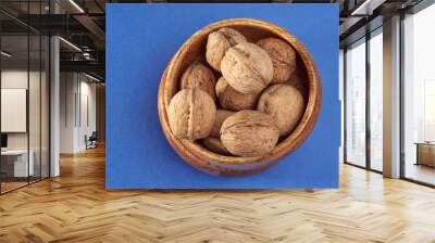 Walnut kernels on a dark table with a colored background Wall mural