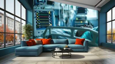 a bedridden patient in the intensive care unit is connected to a life support machine. Wall mural