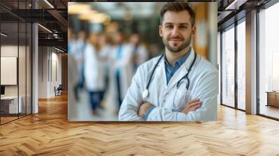 image of confident male doctor in medical uniform. Wall mural