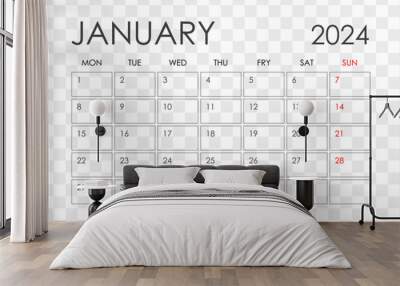 January 2024 Calendar. Week starts on Sunday. Wall mural