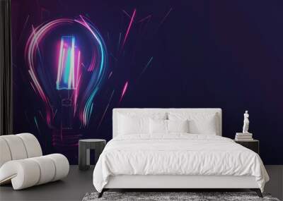 light bulb with glowing lines on dark background, concept of innovation and idea in technology business. Wall mural