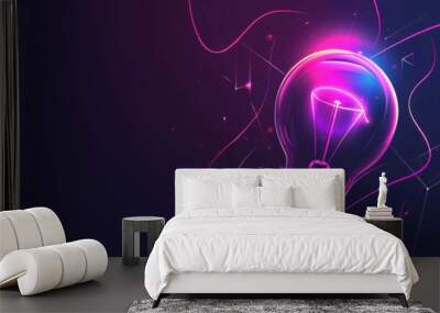 light bulb with glowing lines on dark background, concept of innovation and idea in technology business. Wall mural