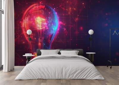 light bulb with glowing lines on dark background, concept of innovation and idea in technology business. Wall mural