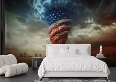 Giant tornado in colors of US flag - abstract dramatic illustration of natural disaster in USA Wall mural