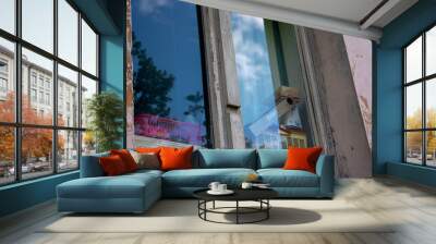 Blue window Wall mural