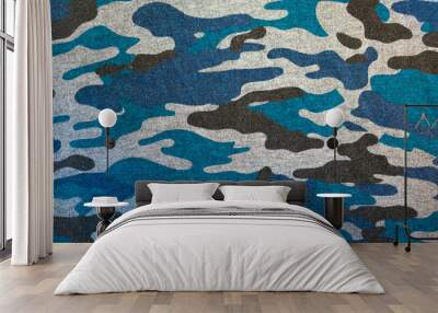 Blue black camouflage fabric texture background Wall mural