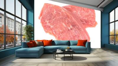 Slice of raw pork meat isolated on white background. schnitzel. steak. meat tenderloin Wall mural