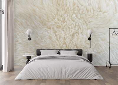 White real wool with beige top texture background. light cream natural sheep wool.  seamless plush cotton, texture of fluffy fur for designers Wall mural