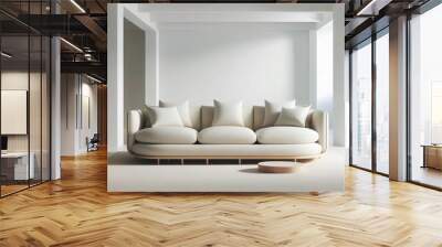 Modern living room with a light soft sofa in a white room. 3D rendering. Wall mural