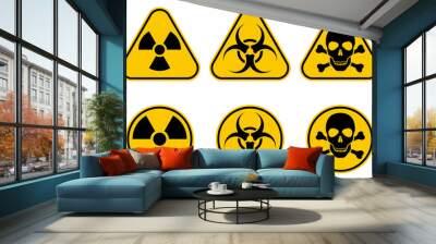 Danger warning set circle and triangle yellow sign. Radiation symbol, toxic sign and Biohazard vector icon isolated on white background. Wall mural