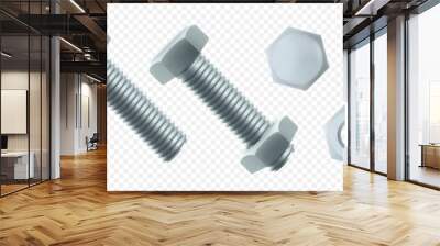 Isometric vector illustration steel bolt and hex nut isolated on white background. Realistic 3d stainless steel bolt and nut icon. screw-nuts and bolts. Wall mural