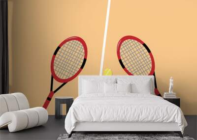 lawn tennis two racket ball on an orange background  Wall mural