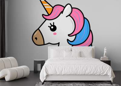 The unicorn is bright colored and beautiful on a gray background Wall mural