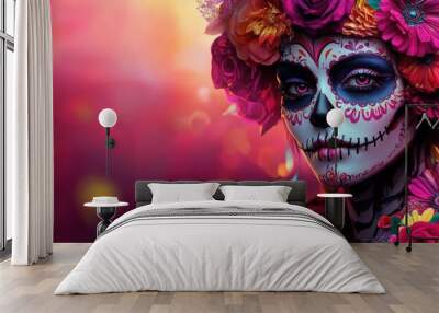 Ancestral remembrance: Dia de muertos, honoring the spirits of the departed with vibrant altars, offerings, and celebrations, indigenous traditions with catholic beliefs to celebrate life and death Wall mural