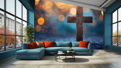 Crucifixion remembrance: holy cross day, central emblem of christianity, reflecting on its spiritual meaning, and engaging in rituals, sacrifice and redemption of Jesus Christ. Wall mural