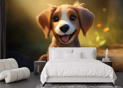 happy cute funny perfect beautiful playful joyful adorable pretty animated dogs pet puppy mans best friends. running, move, zoo, game tongue animal friendly. Wall mural