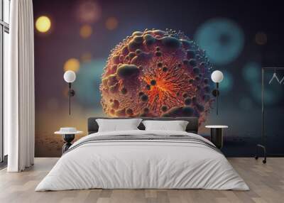 human cell. embryonic stem cell microscope. components of eukaryotic cell, nucleus and organelles an Wall mural