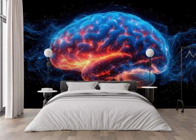 Radiant intelligence: glowing human brain, the spark of knowledge and the power of neural connections, the brains role as the center of consciousness and intellectual brilliance Wall mural