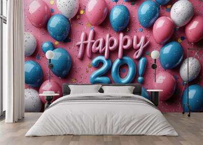 Two decade joy: text happy 20 years, celebrating twenty years of accomplishments and shared memories, the journey with pride and looking forward to future milestones with optimism and excitement Wall mural