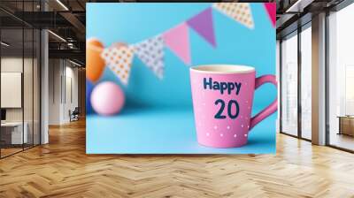 Two decade joy: text happy 20 years, celebrating twenty years of accomplishments and shared memories, the journey with pride and looking forward to future milestones with optimism and excitement Wall mural