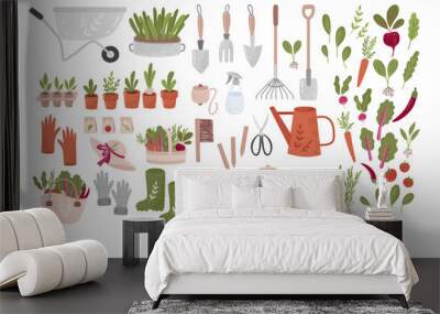 Concept of gardening. Garden tools. Colorful vector illustration Wall mural