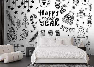 Merry Christmas and Happy New Year greeting cards Wall mural