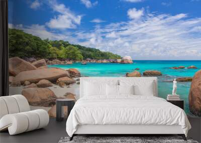 The beautiful Anse Lazio beach on Praslin island, Seychelles. Wall mural