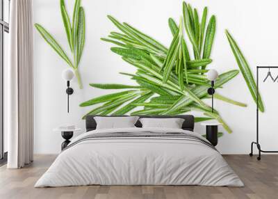 heap fresh rosemary leaves top view on white isolated background Wall mural