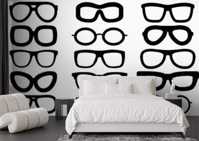 set of black badges types of sunglasses, eyeglass frames Wall mural